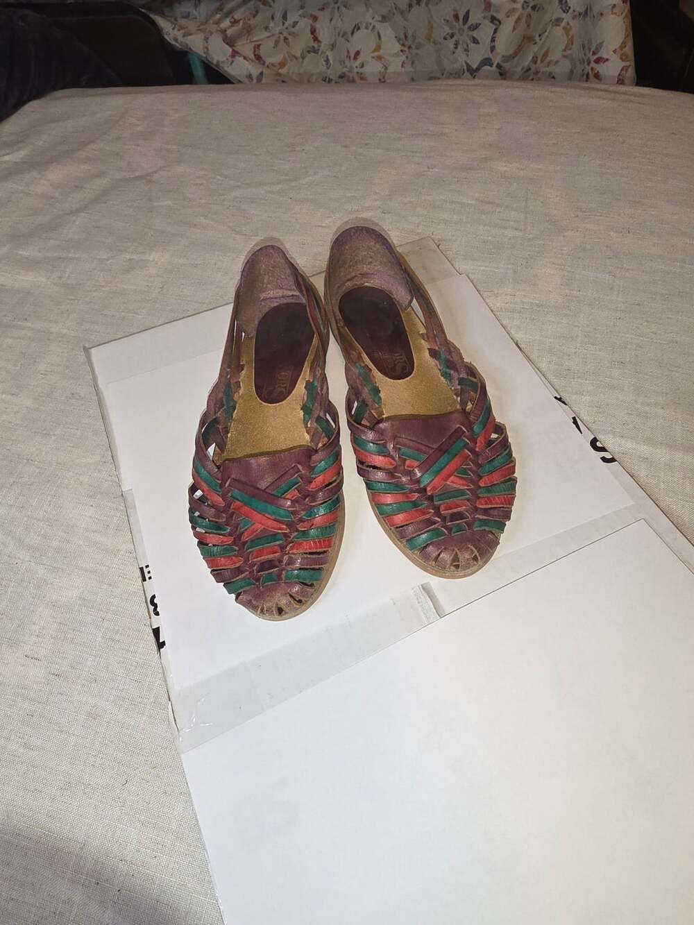 Honors Leather Woven Sandals Multi Color Flat Made in Brazil size 6